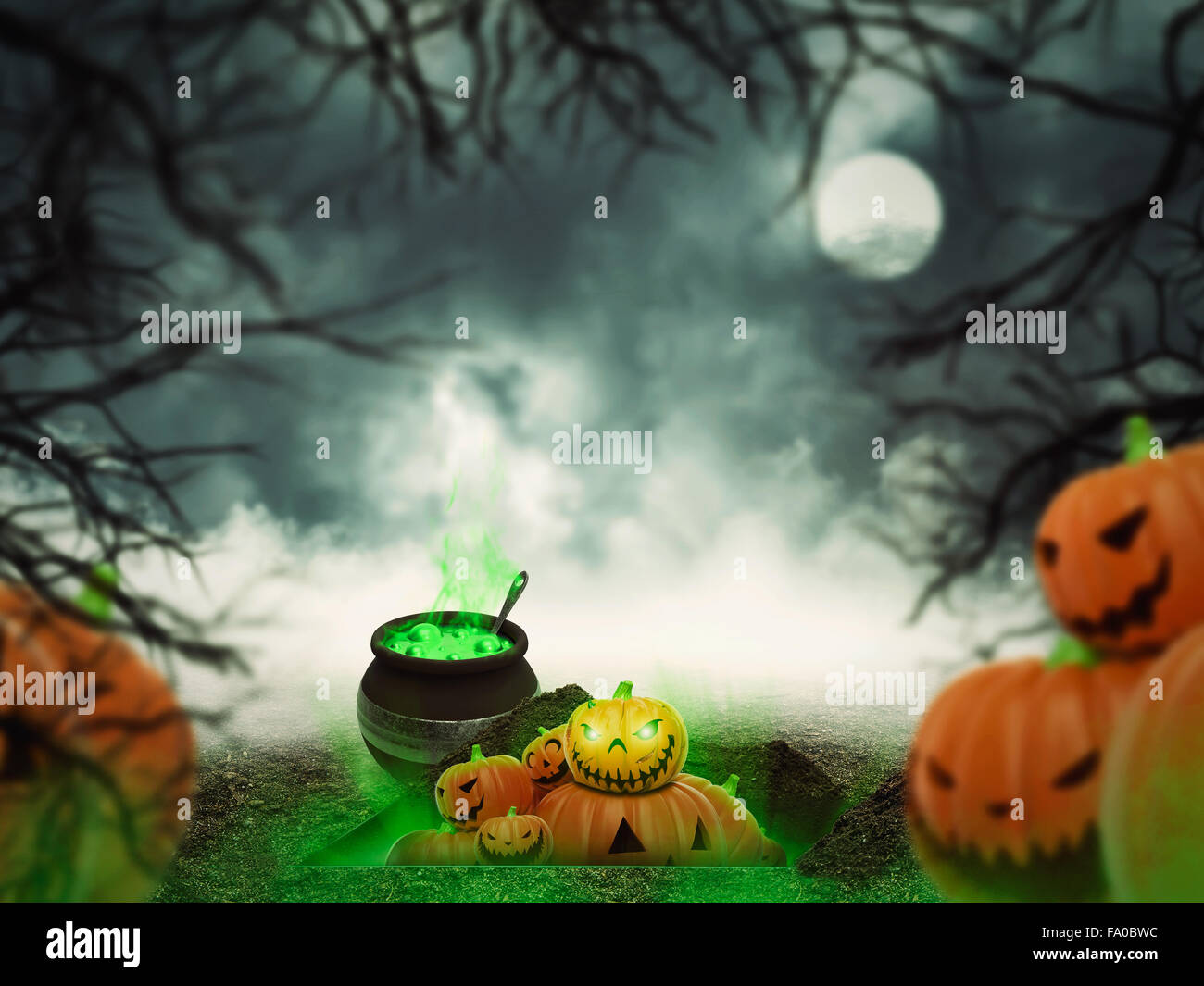 Helloween pumpkins in the forest Stock Photo - Alamy
