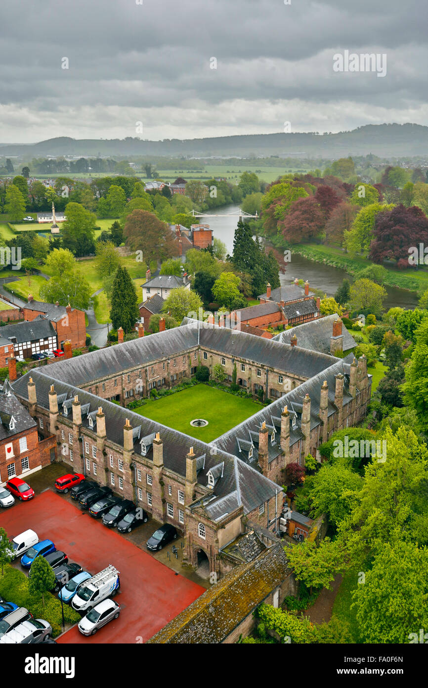 Hereford; View from Cathedral Tower; River Wye; UK Stock Photo