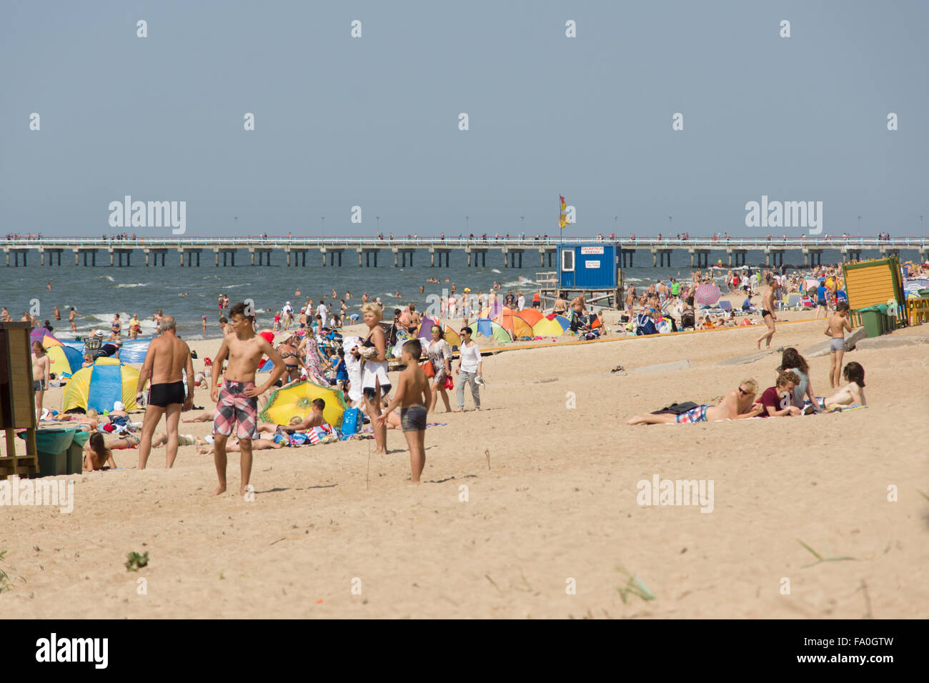 PALANGA, LITHUANIA - AUGUST 02: Affluence of holidaymakers to Palanga beach on August 02, 2015 in Palanga, Stock Photo