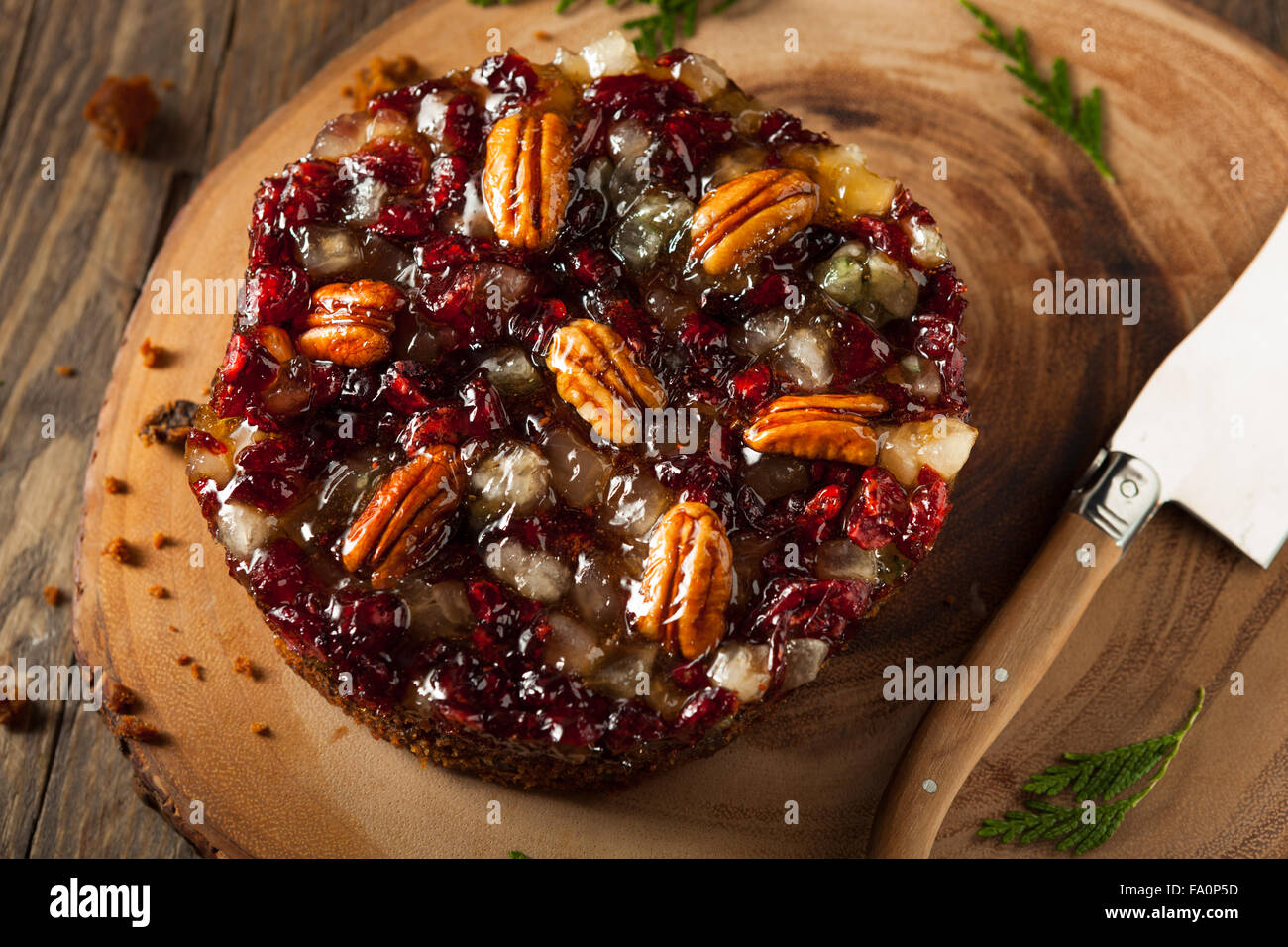 Festive Holiday Fruit Cake with Nuts and Berries Stock Photo