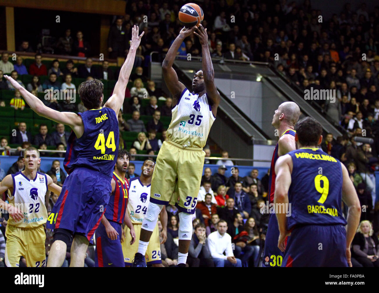 KYIV, UKRAINE - NOVEMBER 14, 2013: Euroleague basketball game between Budivelnik Kyiv and FC Barcelona Stock Photo