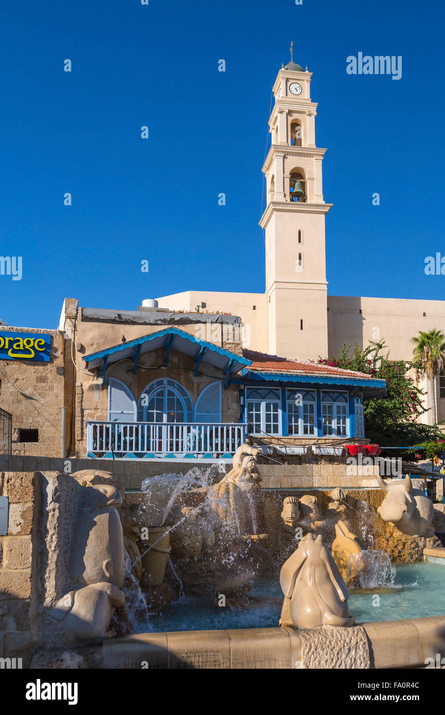 The St. Peter's Franciscan Church bell tower in the old city of Jaffa, Israel, Middle East. Stock Photo
