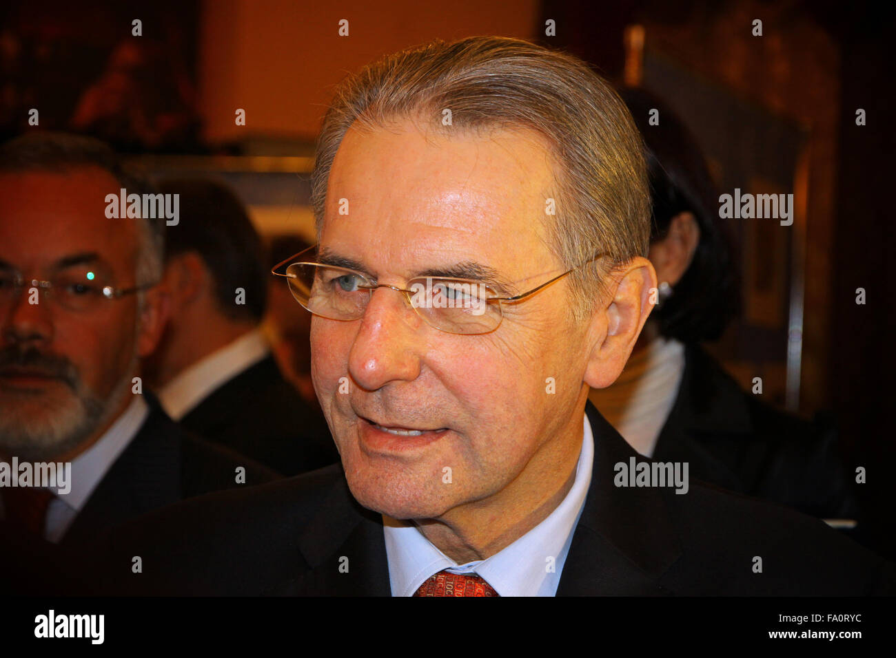 KYIV, UKRAINE - DECEMBER 17, 2010: Current President of the International Olympic Committee (IOC) Jacques Rogge gives an interview during his official visit to Ukraine on December 17, 2010 in Kyiv Stock Photo