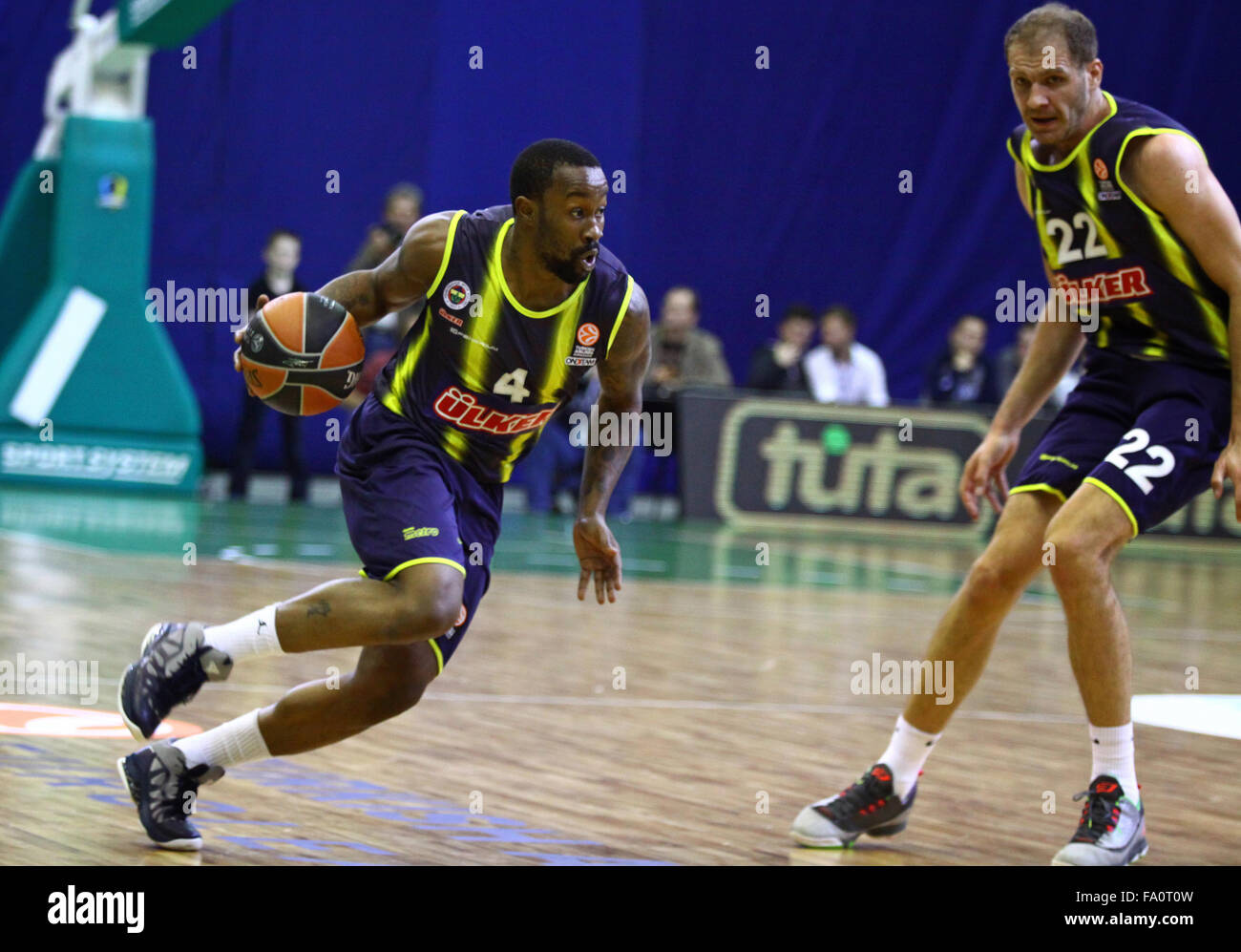 KYIV, UKRAINE - OCTOBER 17, 2013: Bo McCalebb of Fenerbahce Ulker (#4) control a ball during Turkish Airlines Euroleague game ag Stock Photo