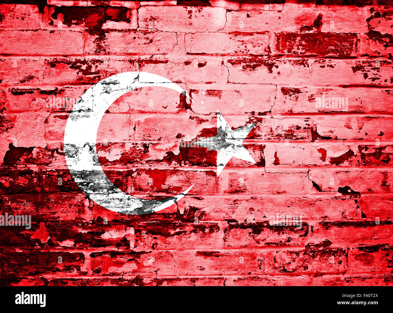 flag of Turkey painted on brick wall Stock Photo
