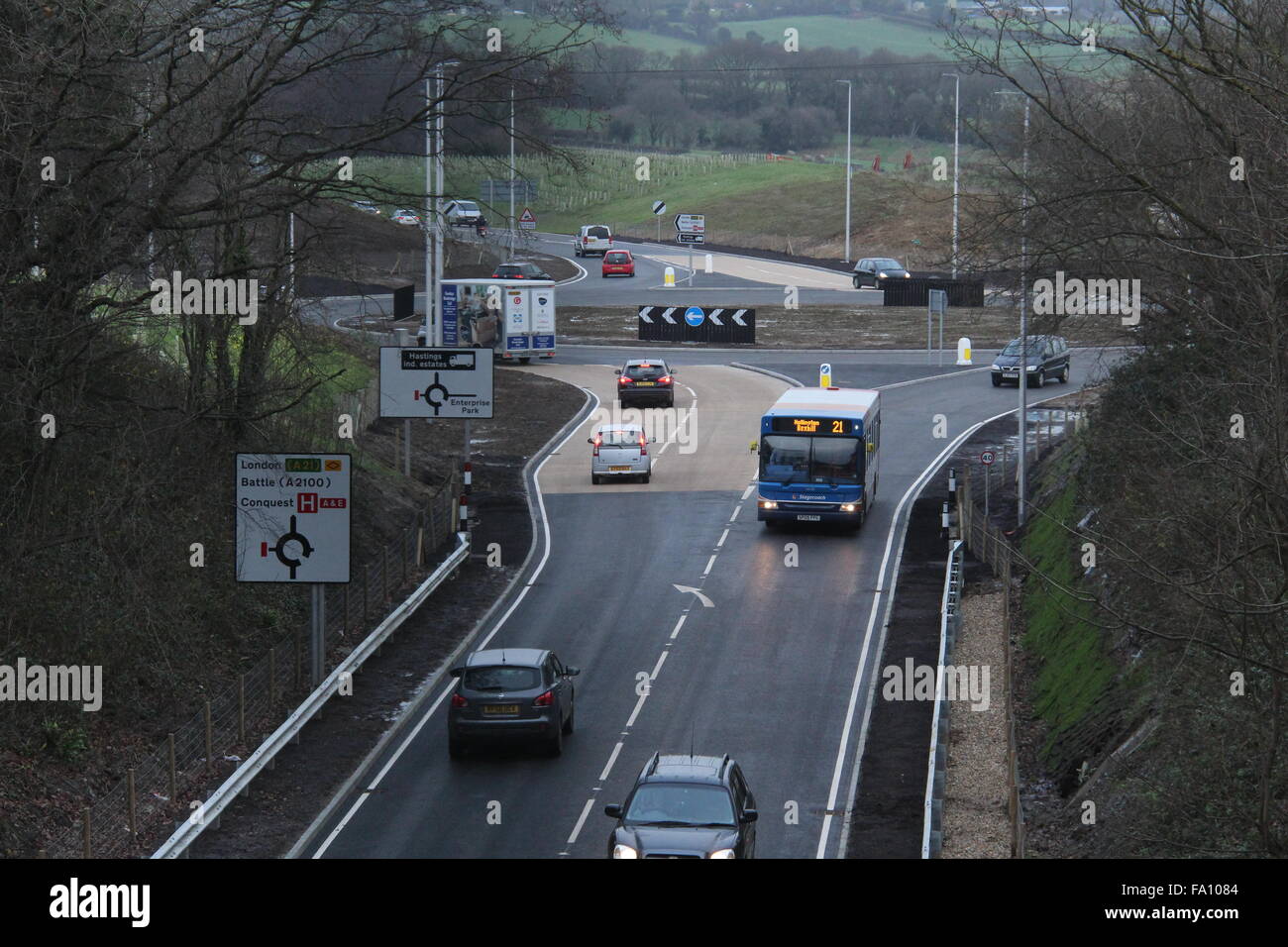 A VIEW OF TR5AFFIC USING NEW HASTINGS TO BEXHILL LINK ROAD IN EAST SUSSEX ON THE DAY OF OPENING