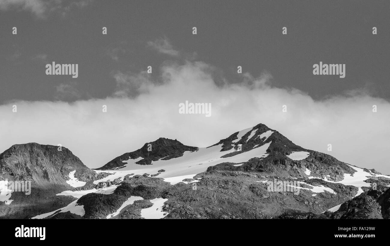 Mountain Peaks & Sky In Black & White In Glacial Bay National Park Stock Photo