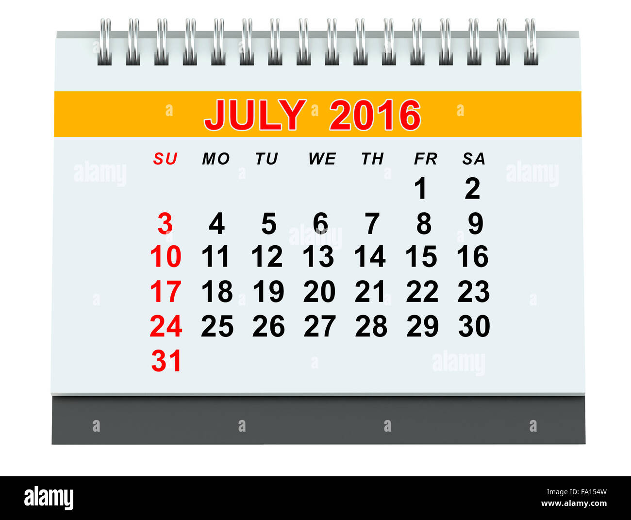 July 2016 calendar isolated on white background Stock Photo - Alamy