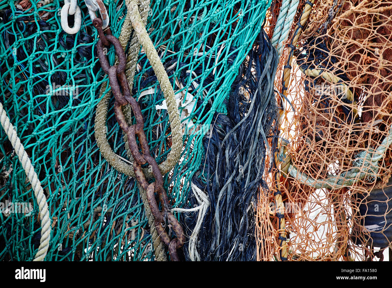 Fishing nets and rope Stock Photo