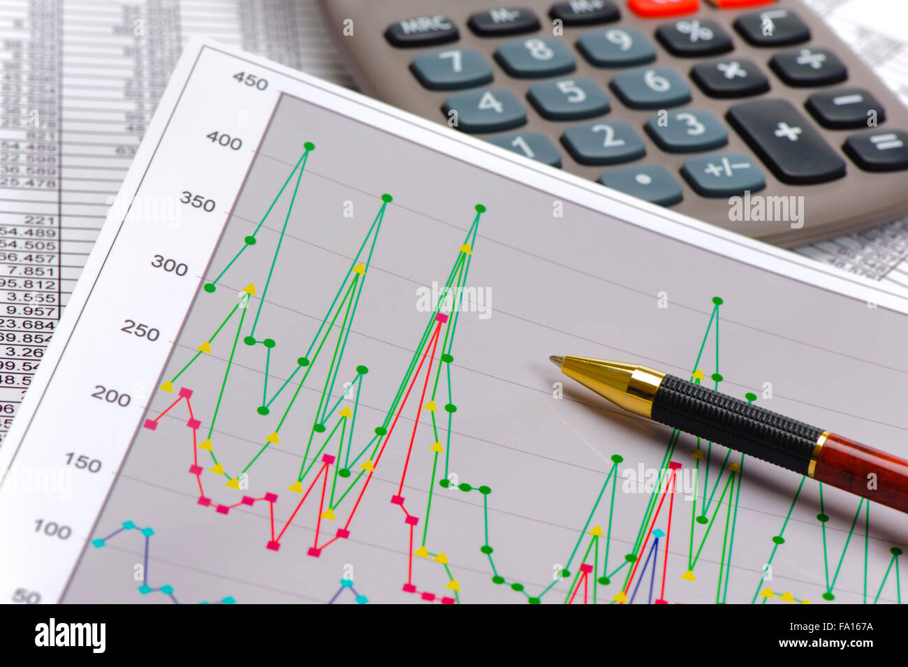 Stock Trading Graph Calculation chart and calculator show success at stock market Stock Photo - Alamy