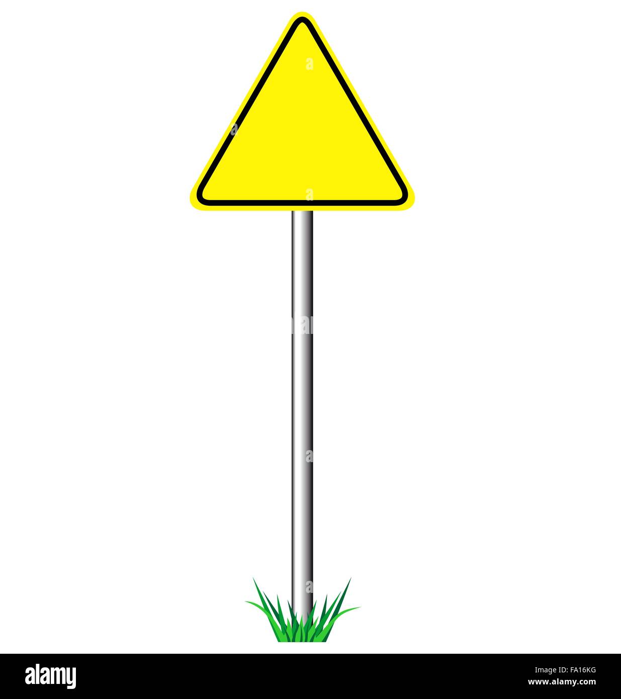 Yellow warning information road signs with grass isolated on whi Stock Vector