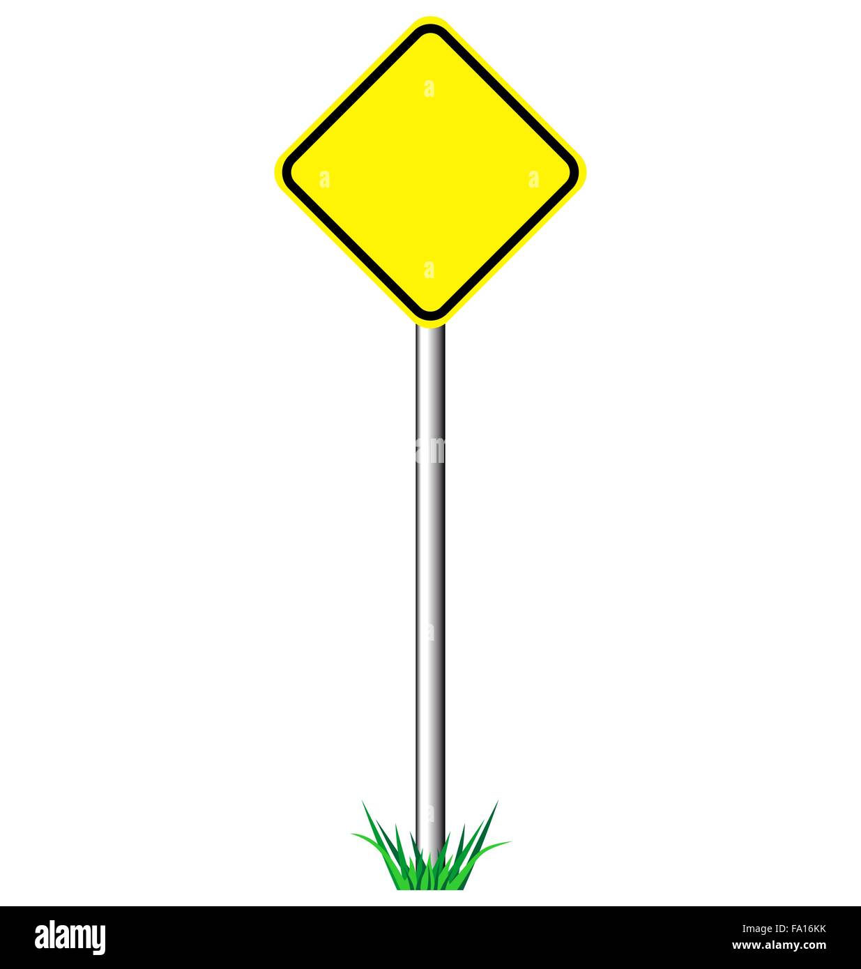 Yellow warning information road signs with grass isolated on whi Stock Vector