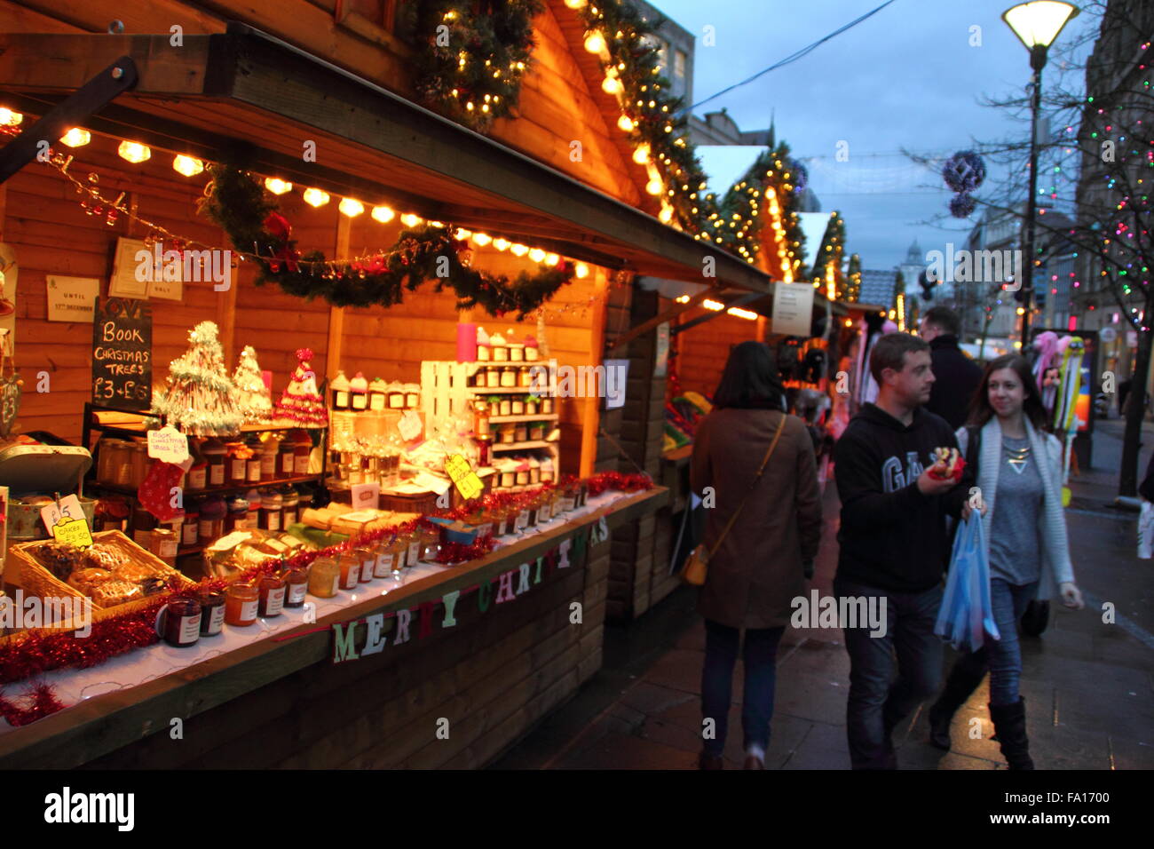 A Christmas Market on Fargate in Sheffield city centre, South Yorkshire
