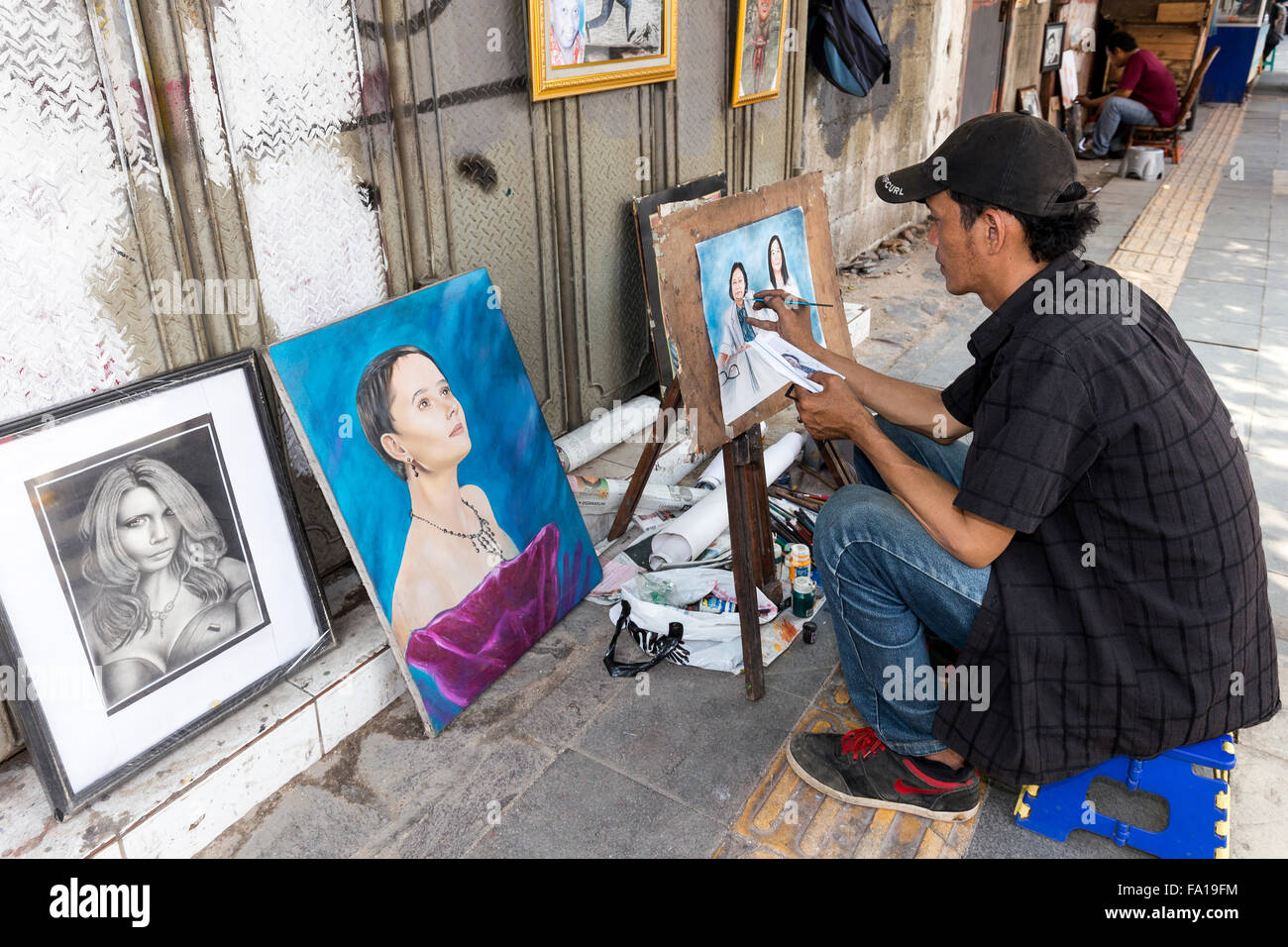 Painter, roadside, Batavia, historic centre of Jakarta, West Java, Java, Indonesia Stock Photo