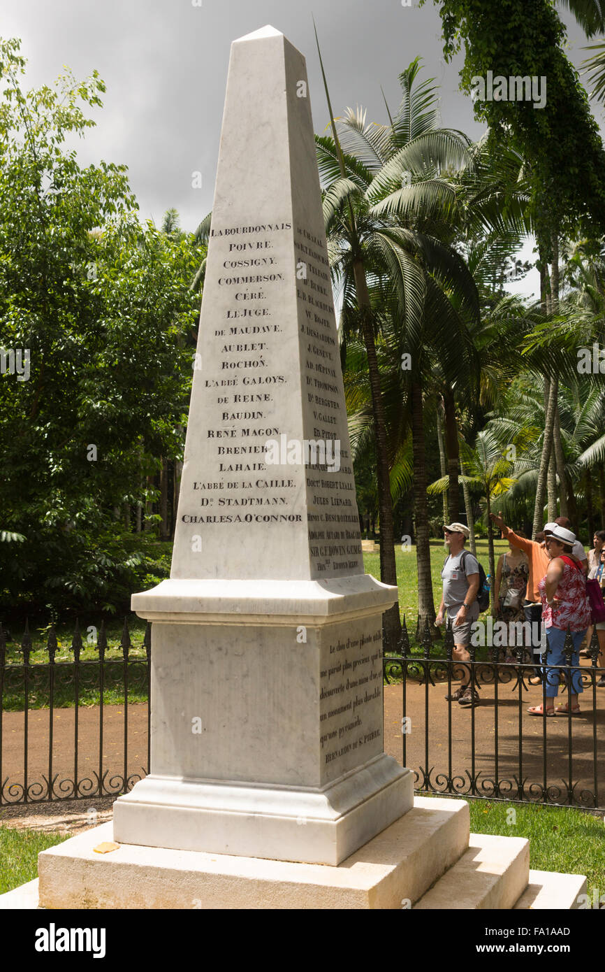 Lienard Obelisk, Sir Seewoosagur Ramgoolam Botanic Garden in Mauritius Stock Photo