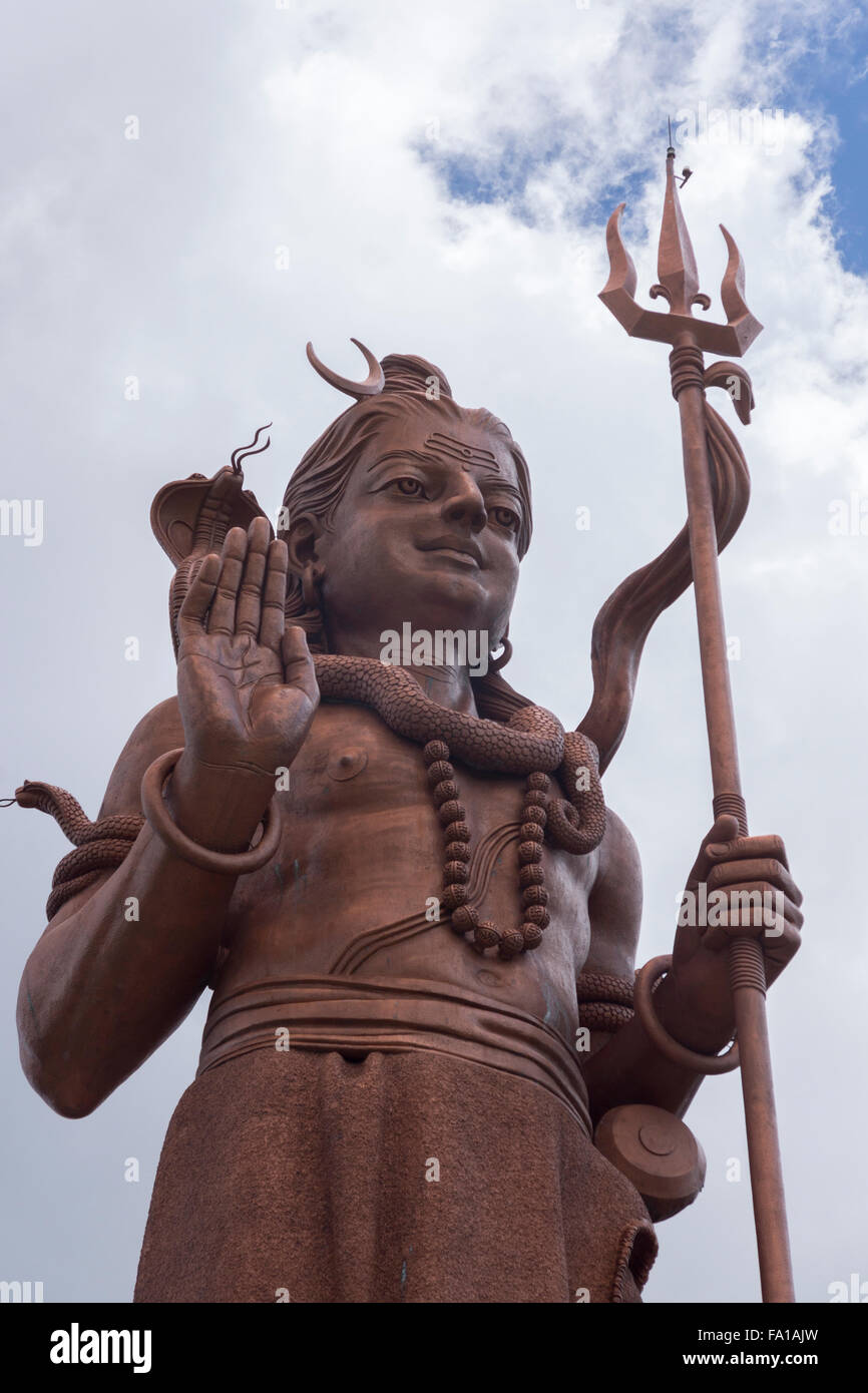 33 m (108 feet) tall statue of the Hindu god Shiva at the entrance to Ganga Talao in Mauritius Stock Photo