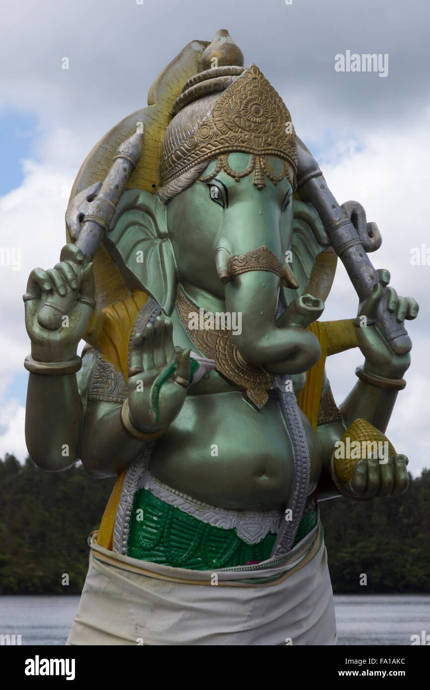 A statue of the Hindu god Ganesh at Ganga Talao - Hindu pilgrimage site Stock Photo