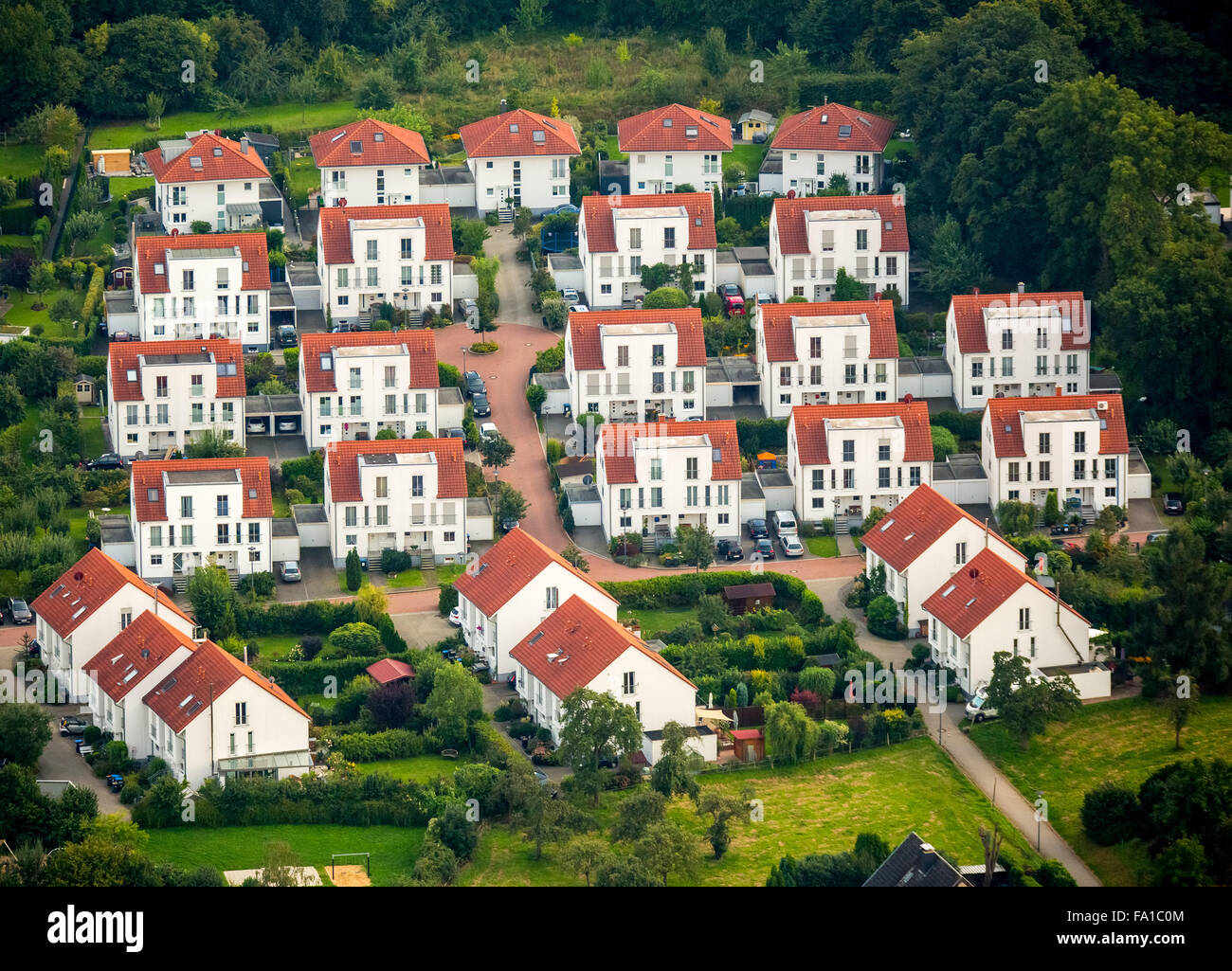 Single-family homes, semi-detached houses, home ownership, new residential areas Holthausen, Hattingen, Ruhr Stock Photo