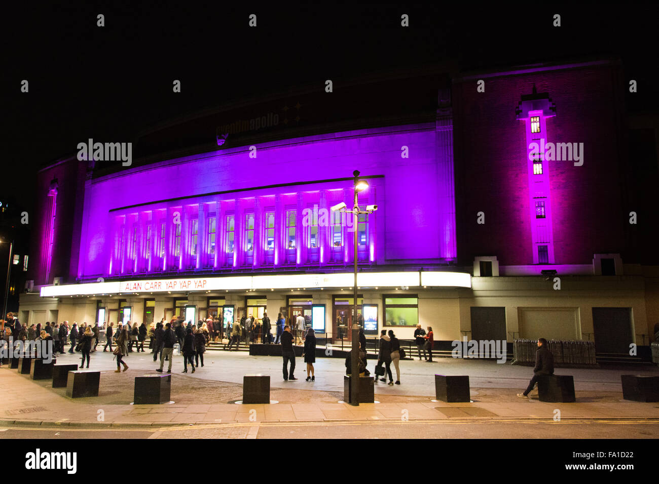 People queuing for an Alan Carr show outside the Hammersmith Eventim-Apollo, Hammersmith, London, England, UK Stock Photo