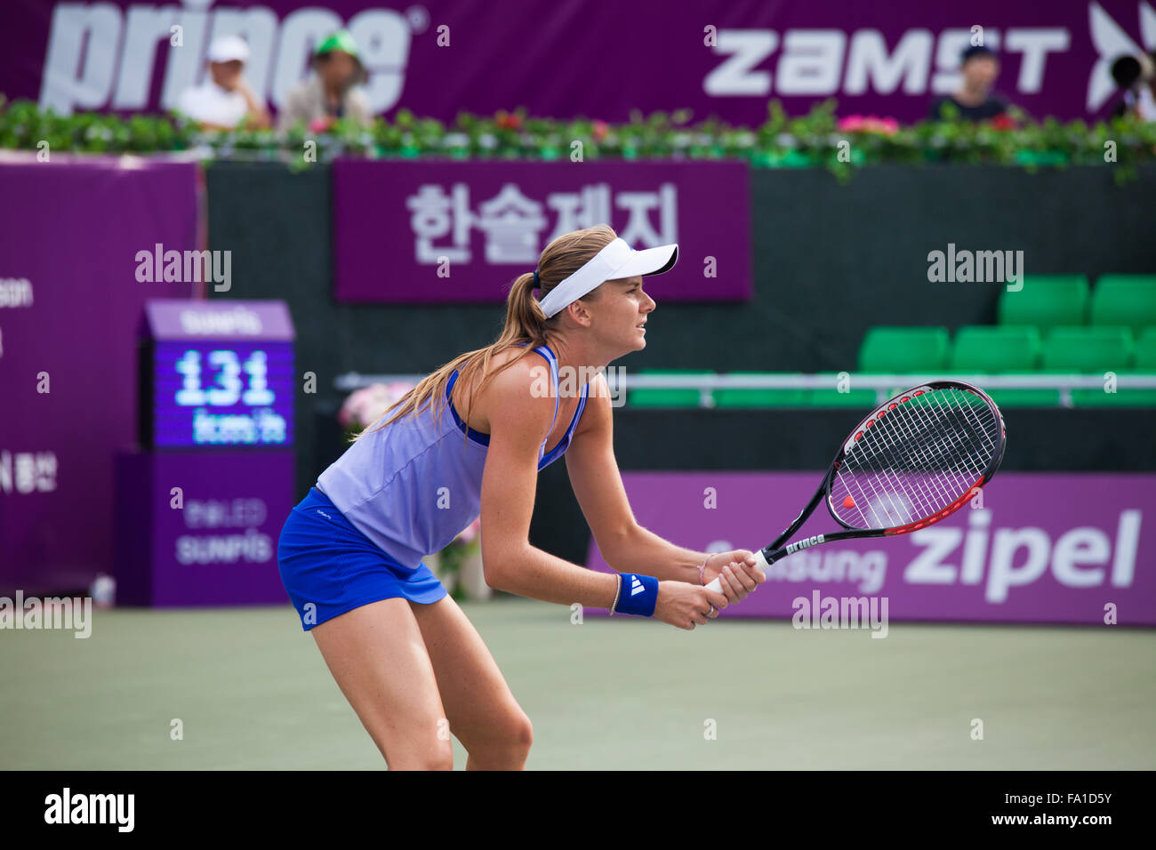 Slovakian professional women's tennis player, Daniela Hantuchova awaits a serve at the Hansol Korea Open Stock Photo