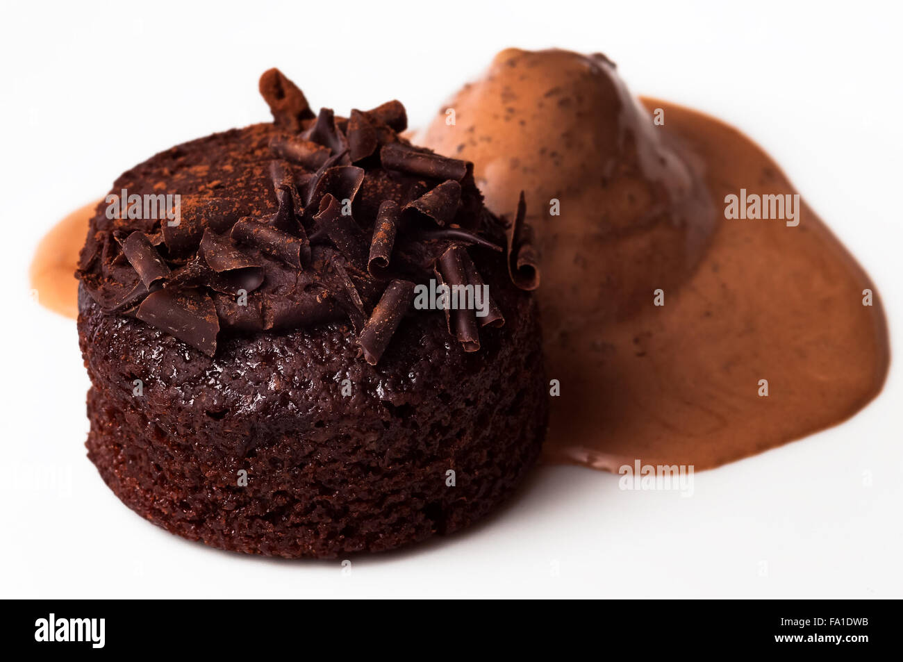 Belgian chocolate muffin cake and ice cream rich and delicious closeup snack Stock Photo