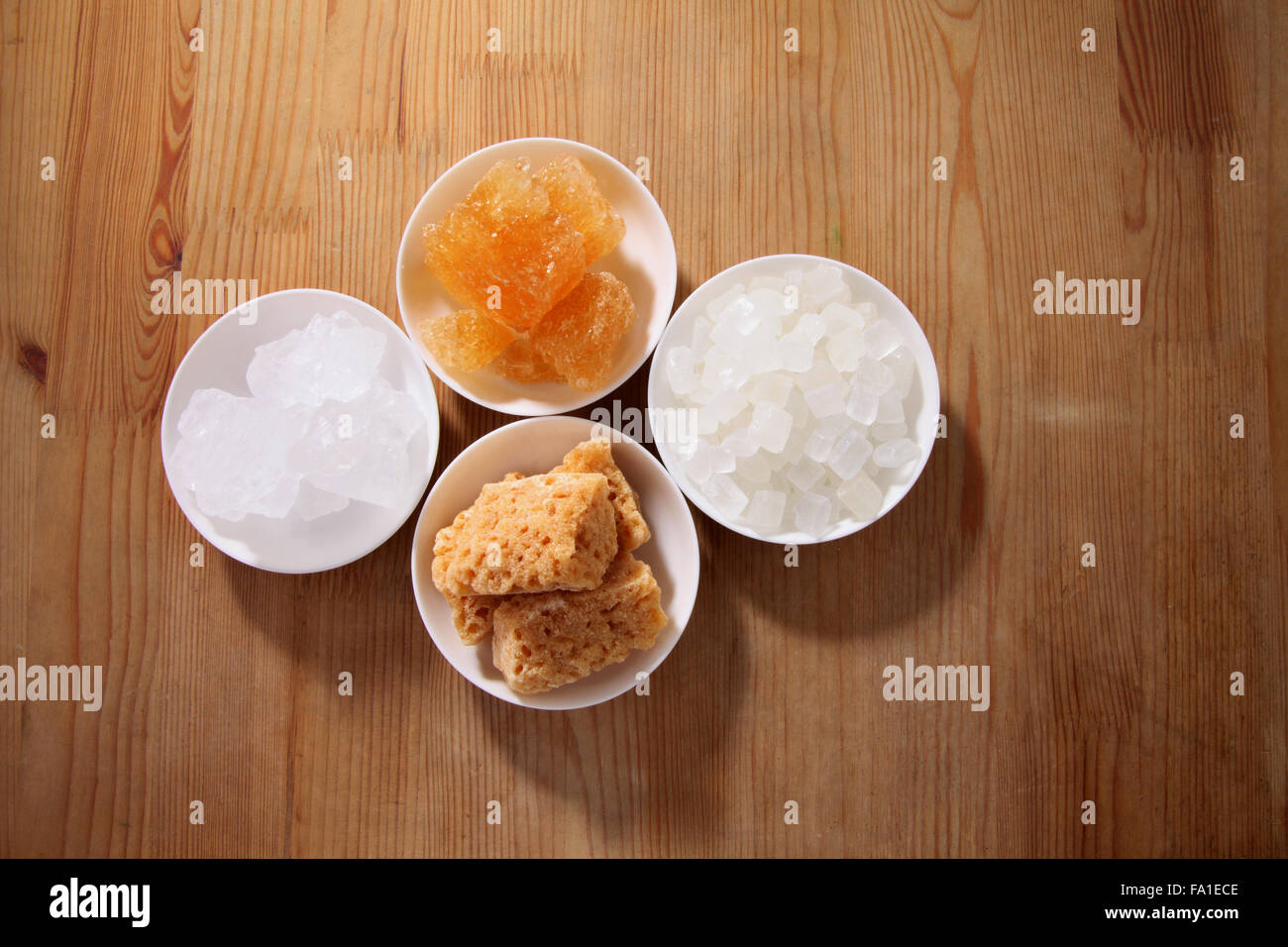 sugar types in white bowls, white wood table background Stock Photo - Alamy