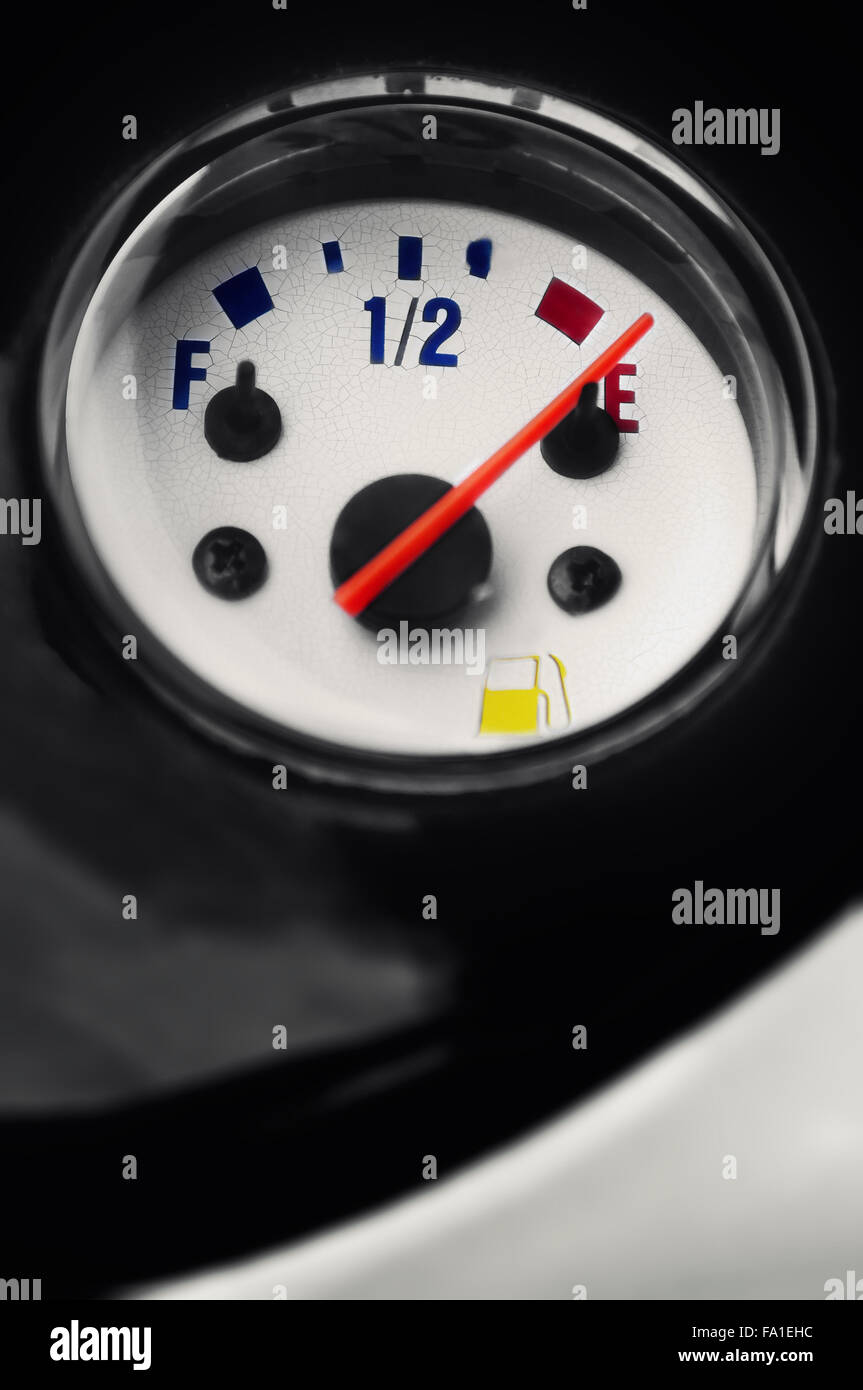 Motorcycle moped fuel gauge gage display at empty point Stock Photo