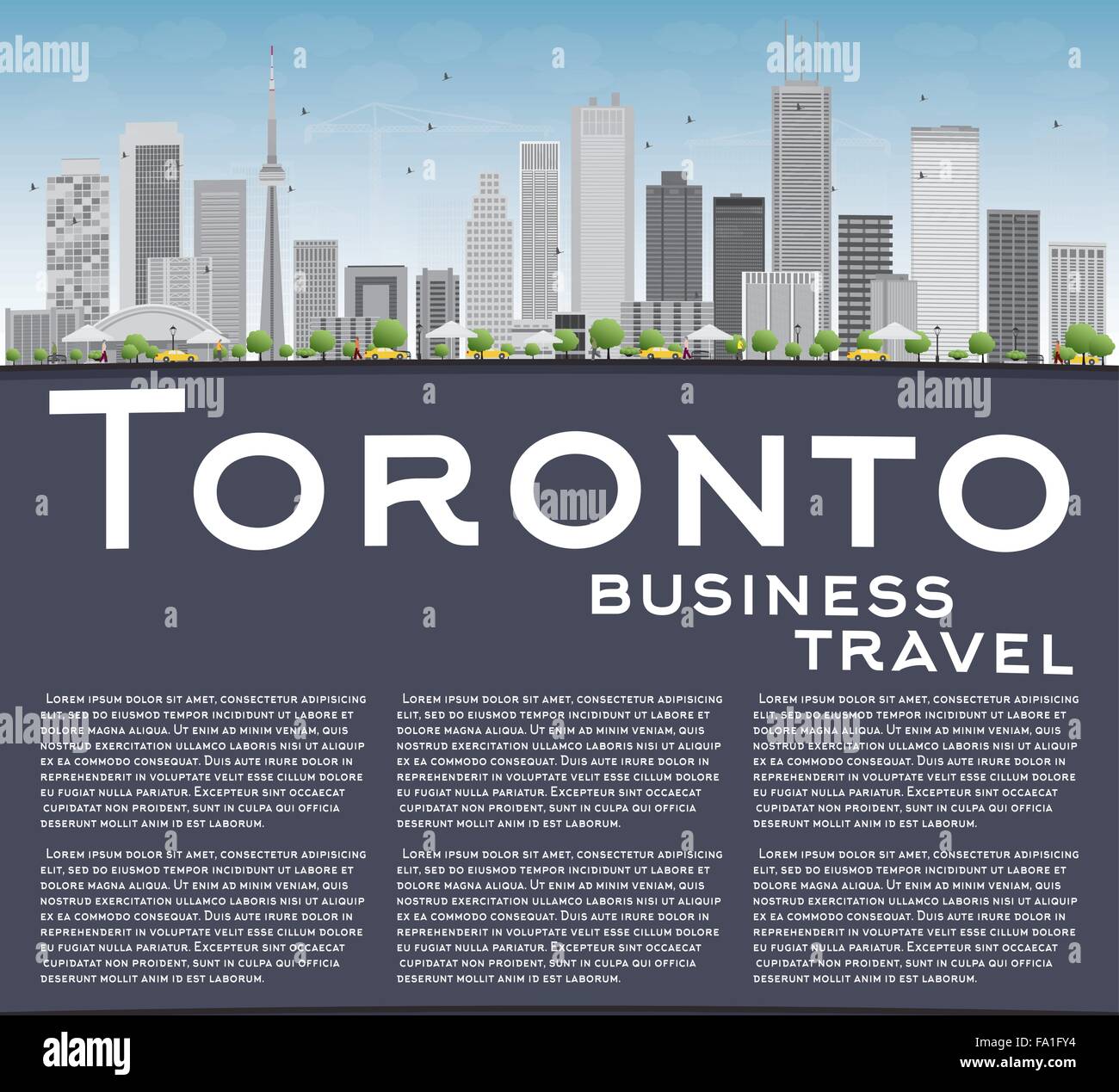 Toronto skyline with grey buildings, blue sky and copy space. Vector illustration. Business travel and tourism concept Stock Vector