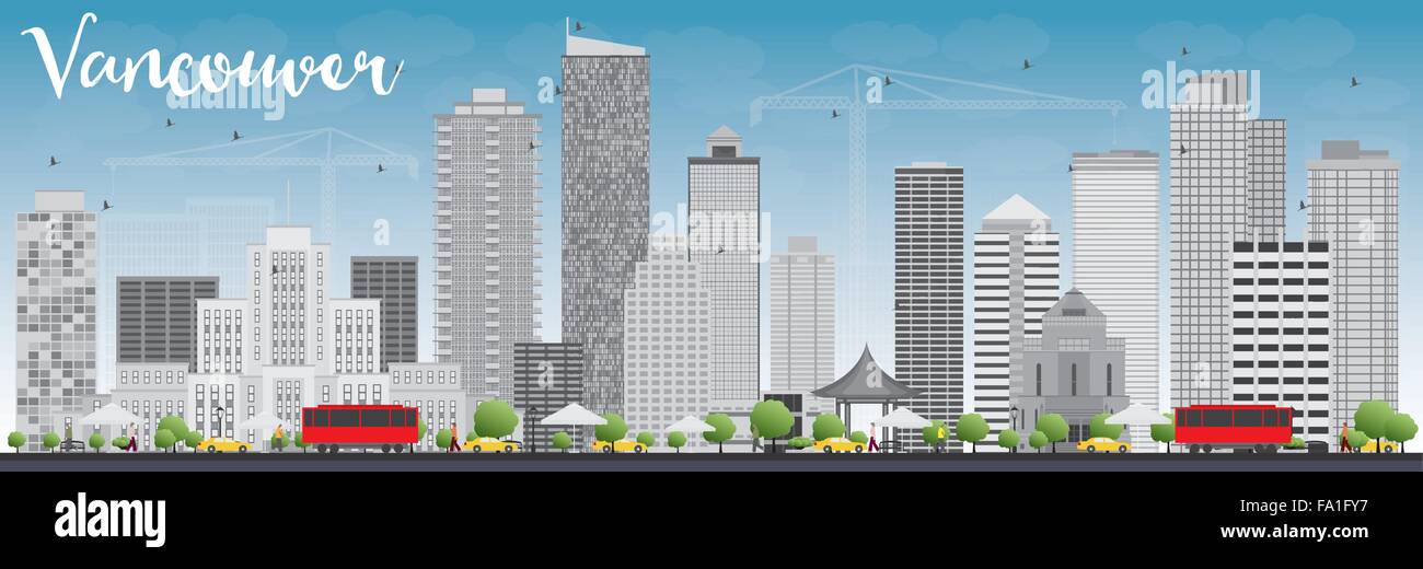 Vancouver skyline with grey buildings and blue sky. Vector illustration ...