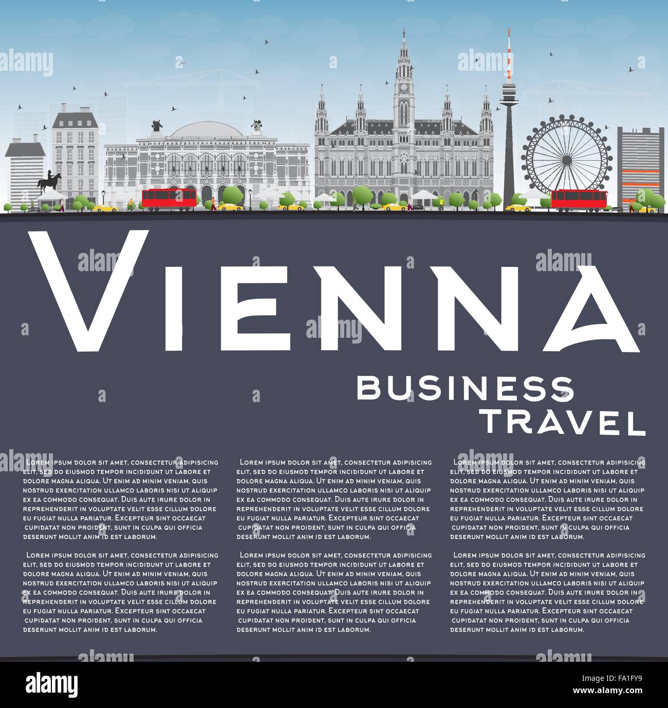 Vienna Skyline with Gray Buildings, Blue Sky and Copy Space. Vector Illustration. Business Travel and Tourism Concept Stock Vector