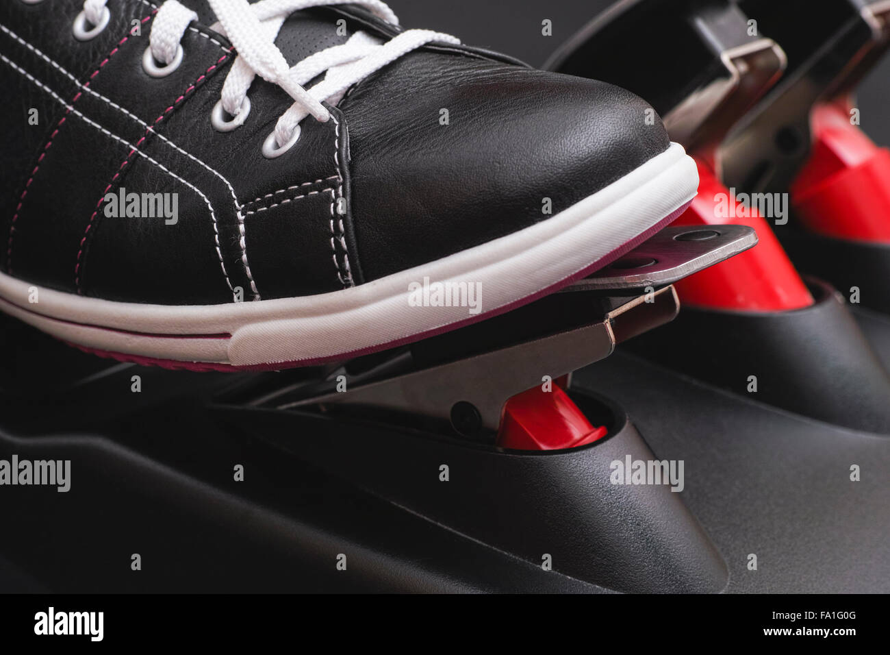 Foot pressing the gas pedal. Close up Stock Photo Alamy