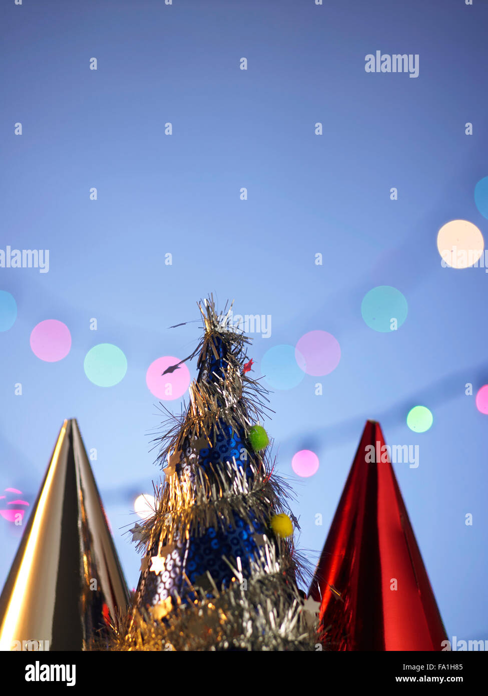 Happy new year top hat with a festive glitter background Stock Photo
