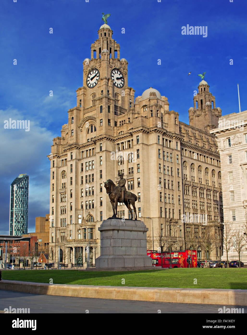 Royal Liver Building in Liverpool UK, one of the world's most famous waterfront skylines Stock Photo