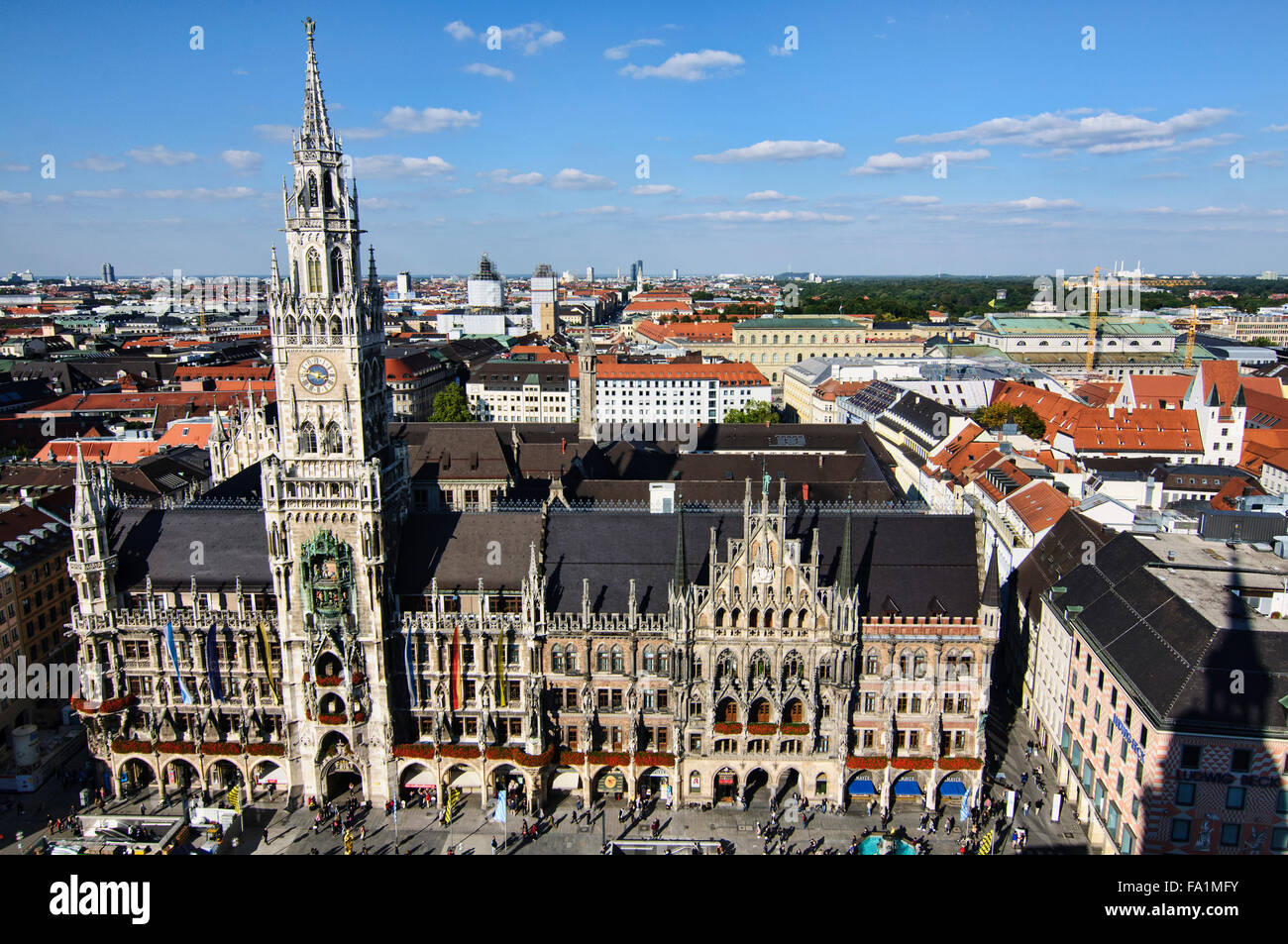Taken from above, Neue Rathaus town hall and Frauenkirche at the Marienplatz in Munich, Germany Stock Photo