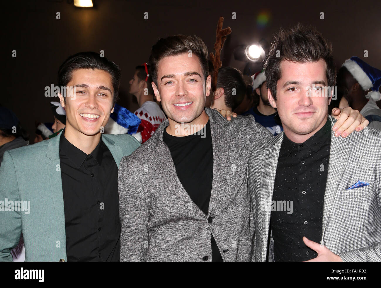 Los Angeles premiere of 'The Night Before' at the ACE Hotel - Arrivals  Featuring: Aleksey Lopez, Kristopher James, Kyle Carpenter of the boy band The Scheme Where: Los Angeles, California, United States When: 18 Nov 2015 Stock Photo