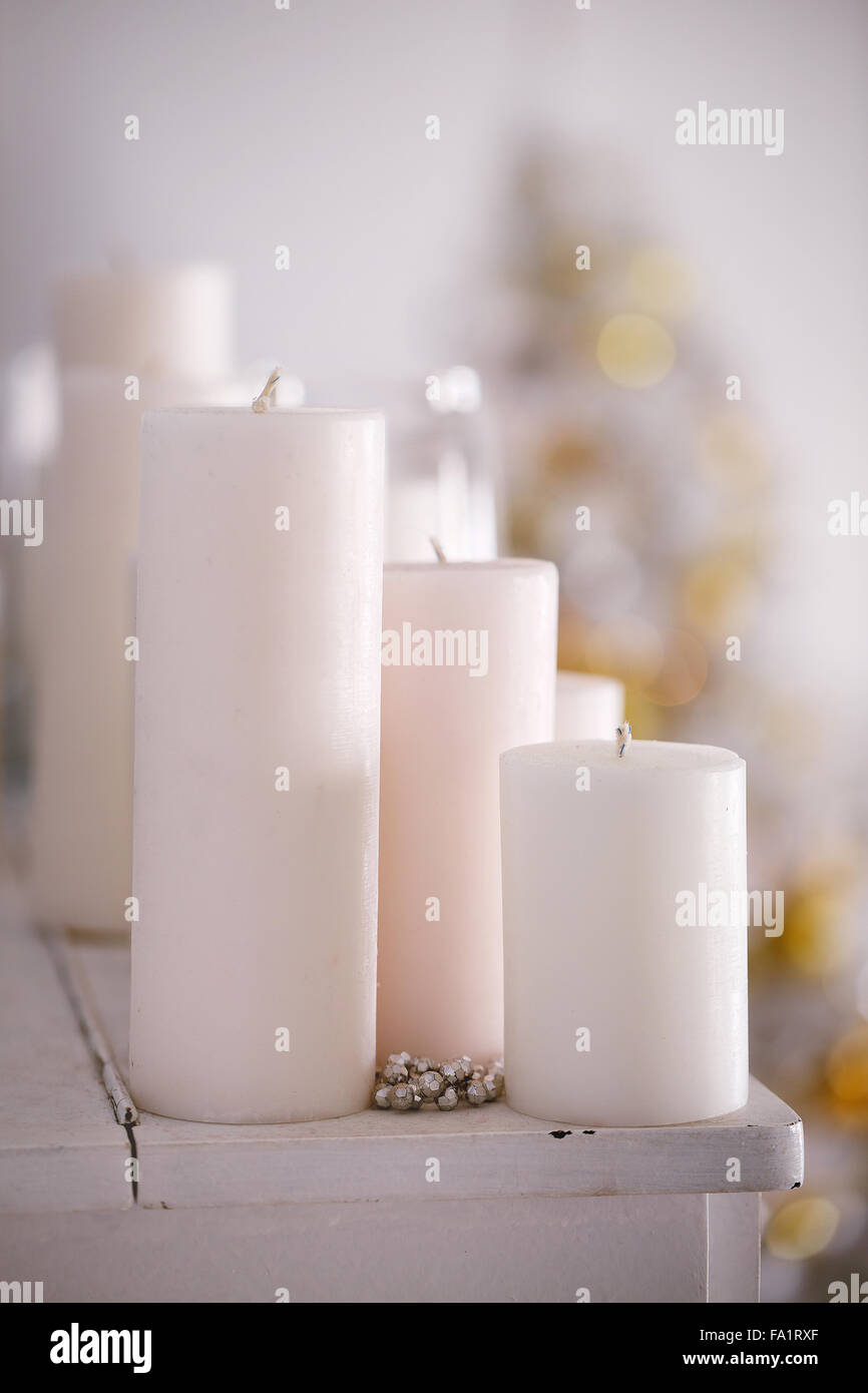 large white candles Stock Photo Alamy