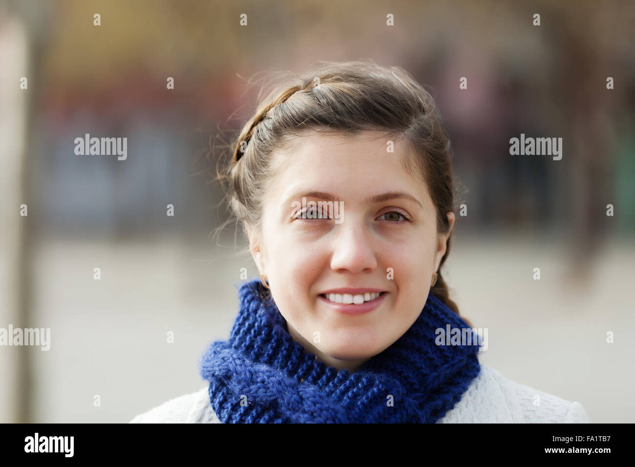 Portrait of girl in autumn coat at street Stock Photo - Alamy