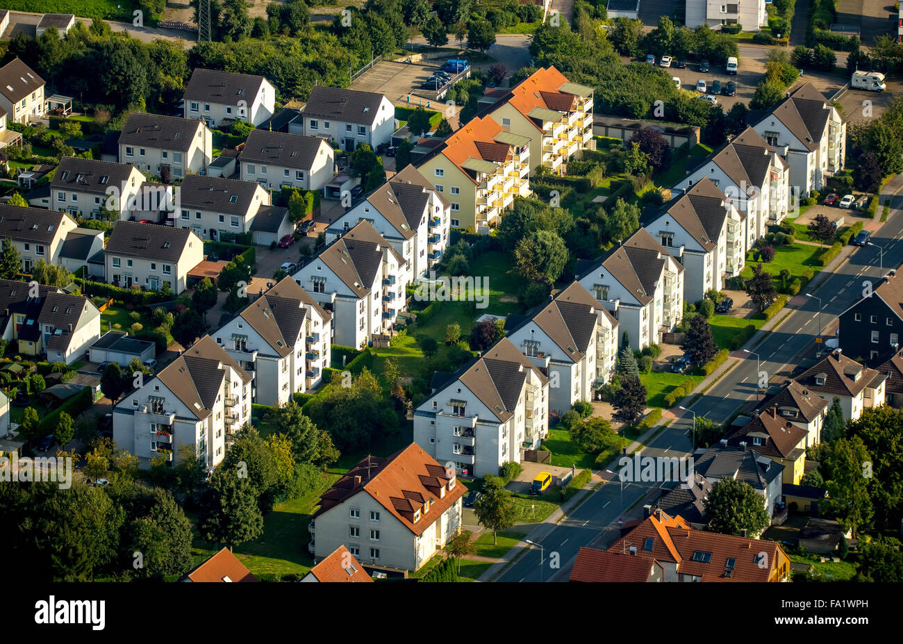 Blocks of flats, apartments, rent, Haßlinghausen, Sprockhövel, Ruhr region, North Rhine Westphalia, Germany, Europe, Aerial view Stock Photo