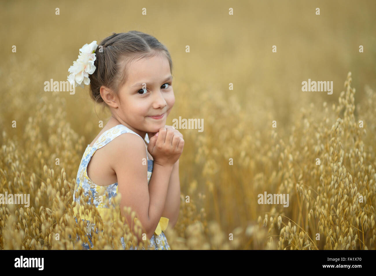 Little girl in wheat field Stock Photo - Alamy