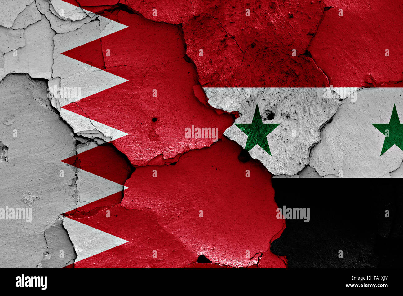 flags of Bahrain and Syria painted on cracked wall Stock Photo - Alamy