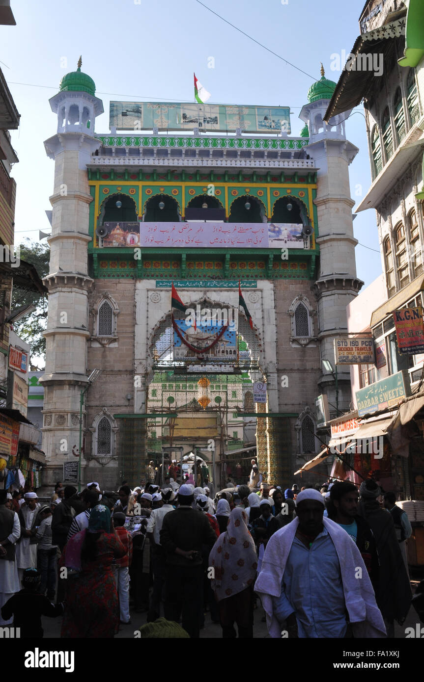 A view from market place, the main enterance of Ajmer Sharif Dargah the Mausoleum of Moinuddin Chishti, a sufi saint from India. Stock Photo