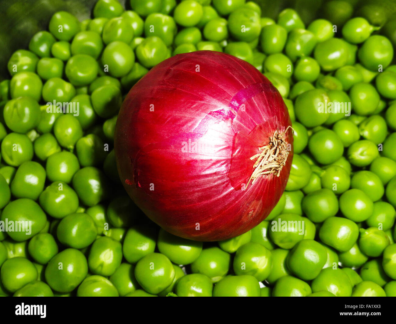 Onion and Fresh Green Peas Stock Photo Alamy