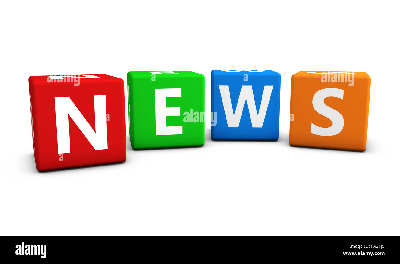 News sign and letters on colorful cubes 3d illustration for blog and online business on white background. Stock Photo
