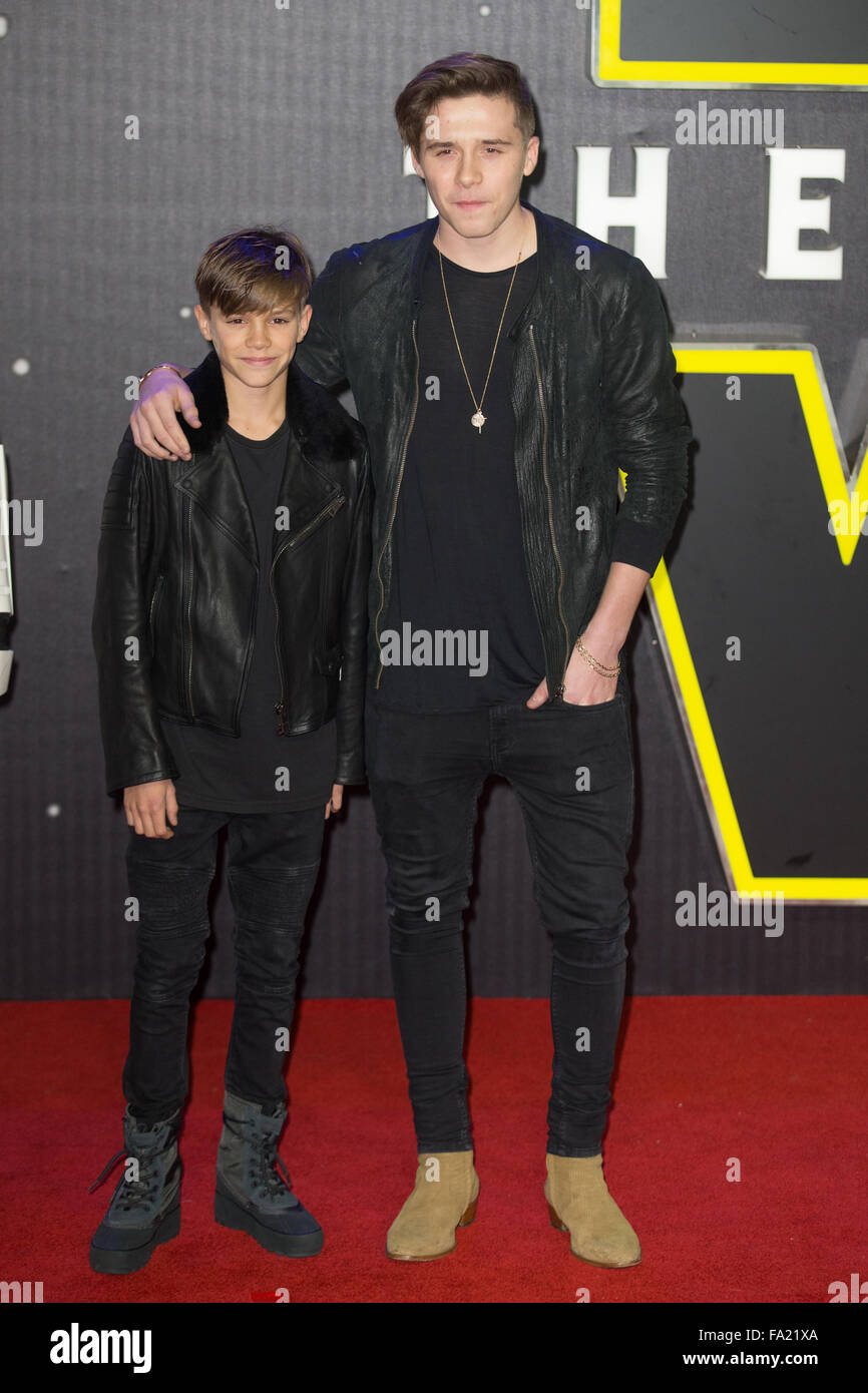 Brooklyn Beckham, Romeo Beckham attends the European Premiere of 'Star Wars: The Force Awakens'  held at the Odeon Leicester Squ Stock Photo