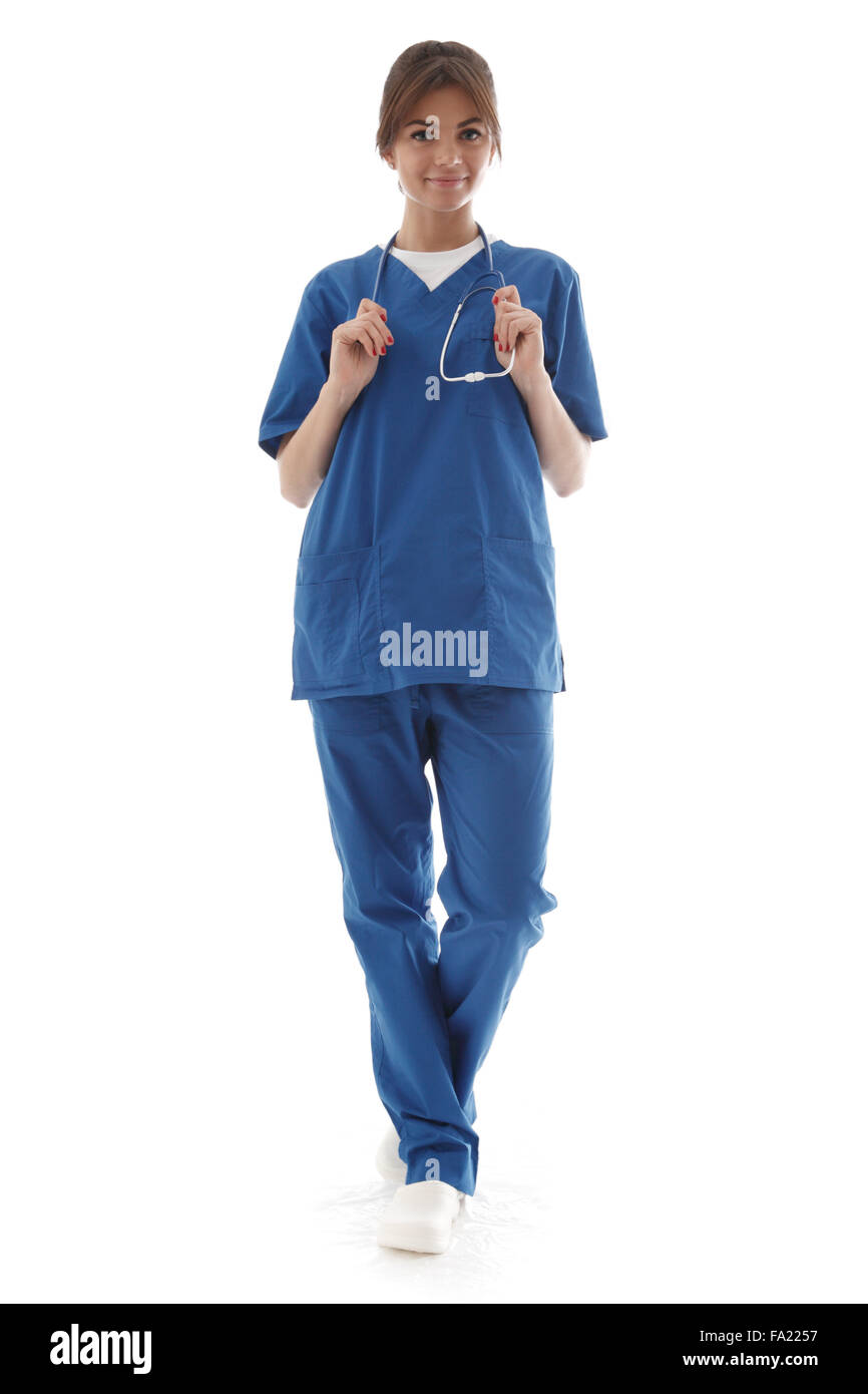 Young nurse full length portrait isolated on white background Stock ...