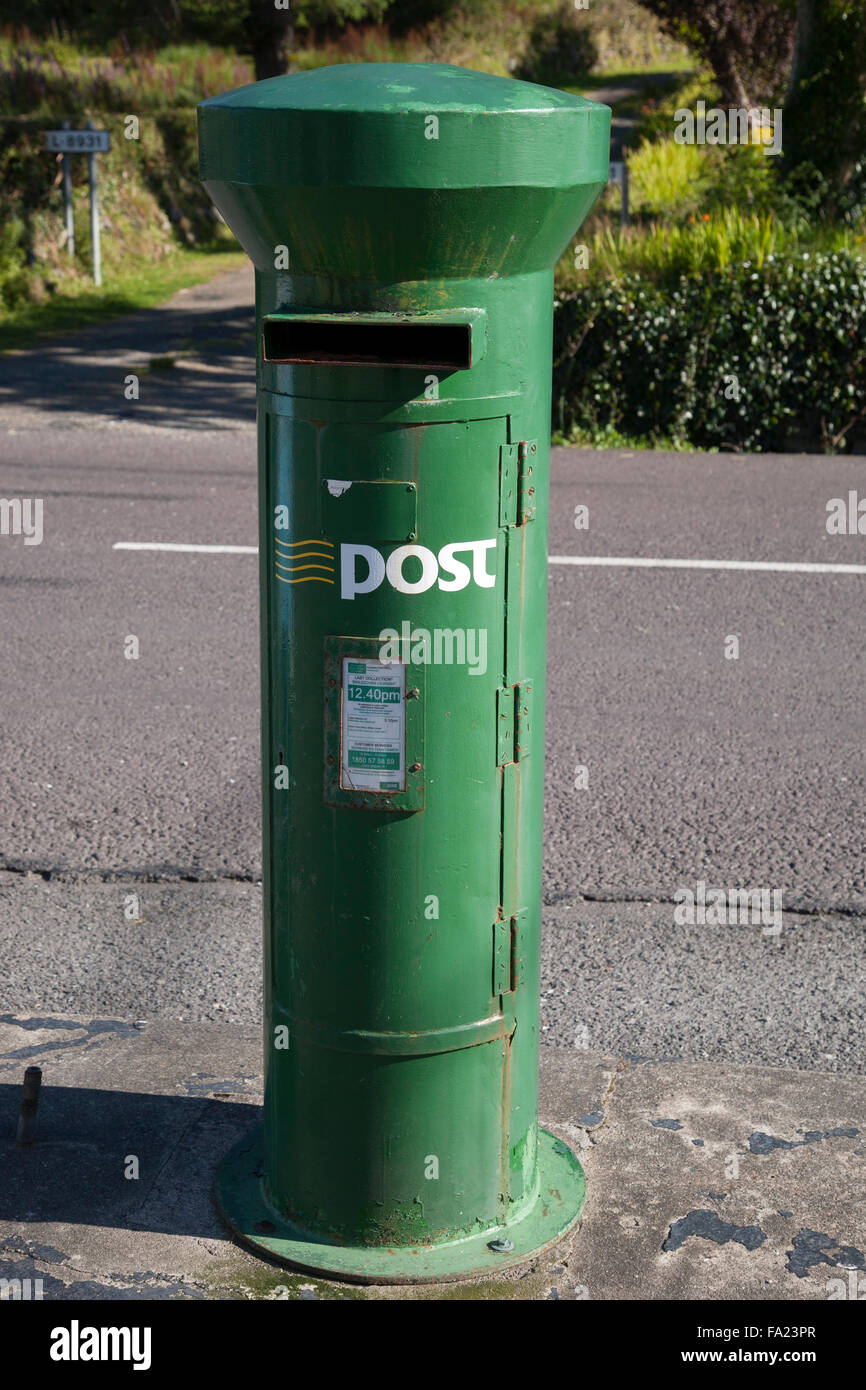 Traditional Green Post Box, Beara Peninsula; Cork; Ireland Stock Photo