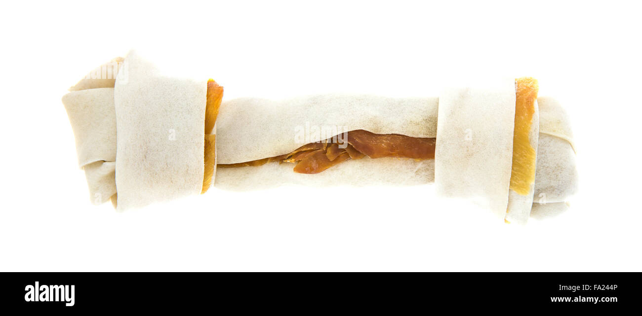 Chewy Dog Bone Treat on a White Background Stock Photo