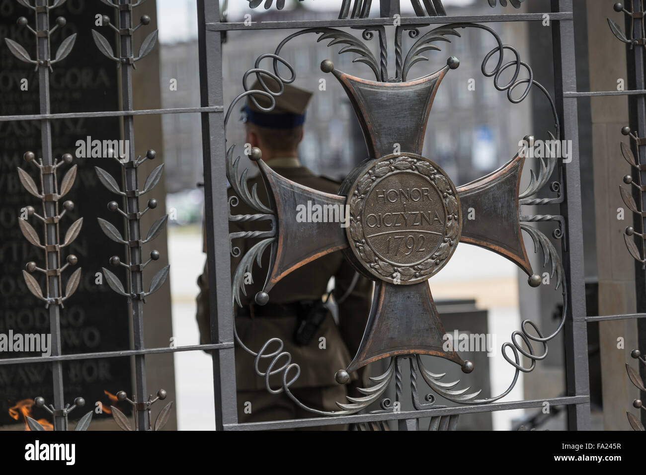 WARSAW, POLAND - JULY, 08: The Tomb of the Unknown Soldier at Pilsudski Square, on July 08, 2015. Tomb of the Unknown with etern Stock Photo