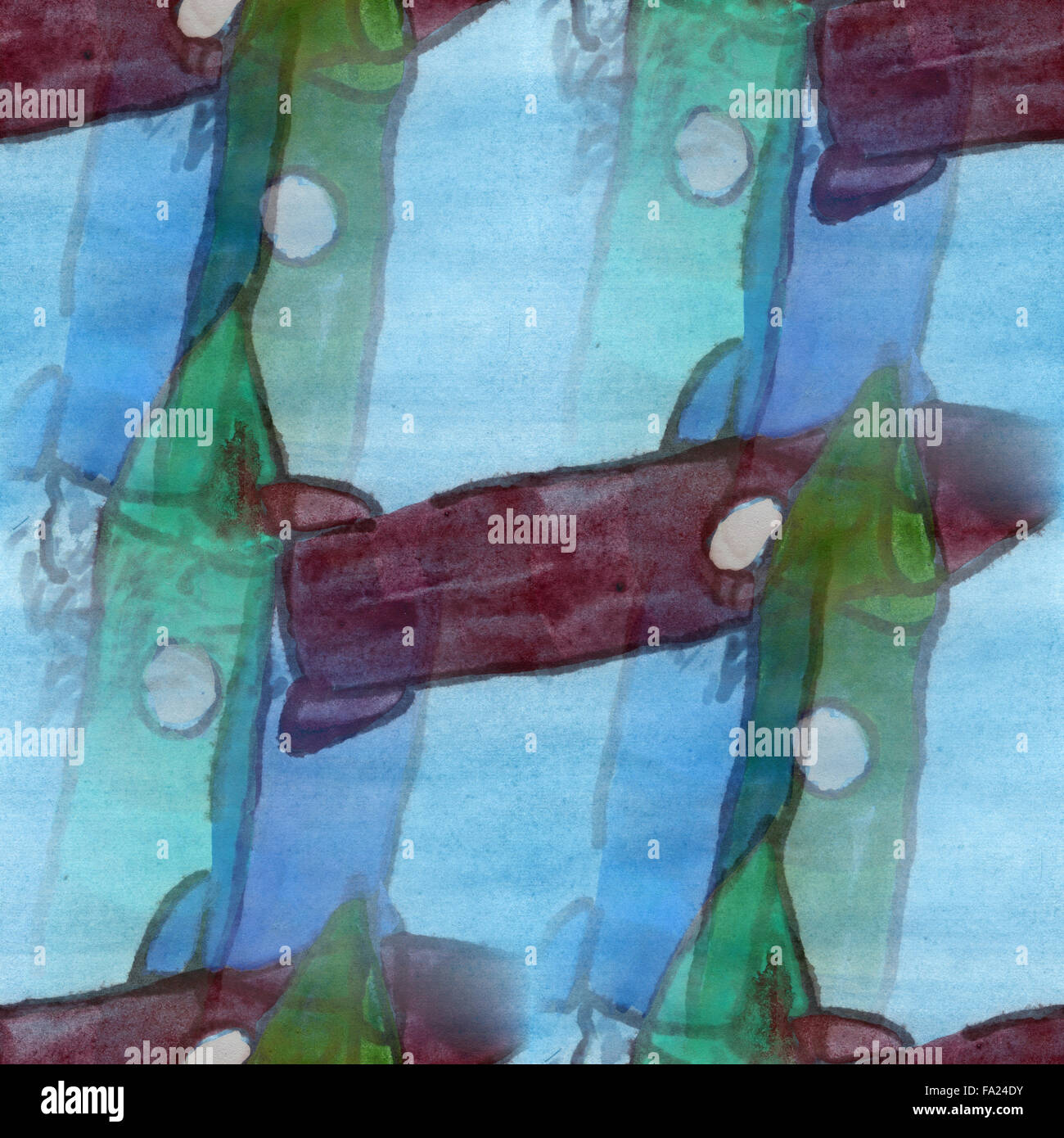 Seamless green brown abstract ornament art watercolor handmade