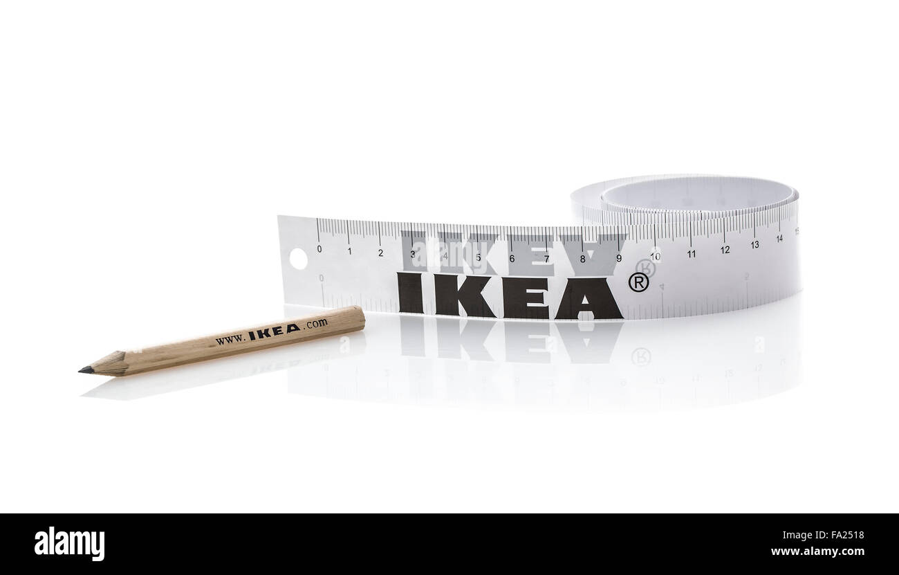 Ikea Pencil and Tape Measure on a White Background Founded in